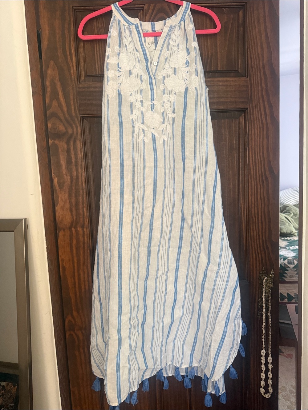 Kyla Seo Handmade Floral Embroidered Tassle Cotton Maxi Dress Size Medium EUC